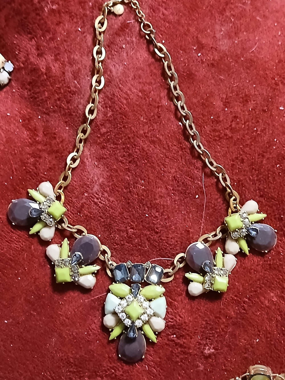 J. Crew Gold-Tone Necklace with Lime Green and Purple Accents